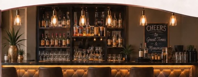 Lounge bar stocked and lit for an event